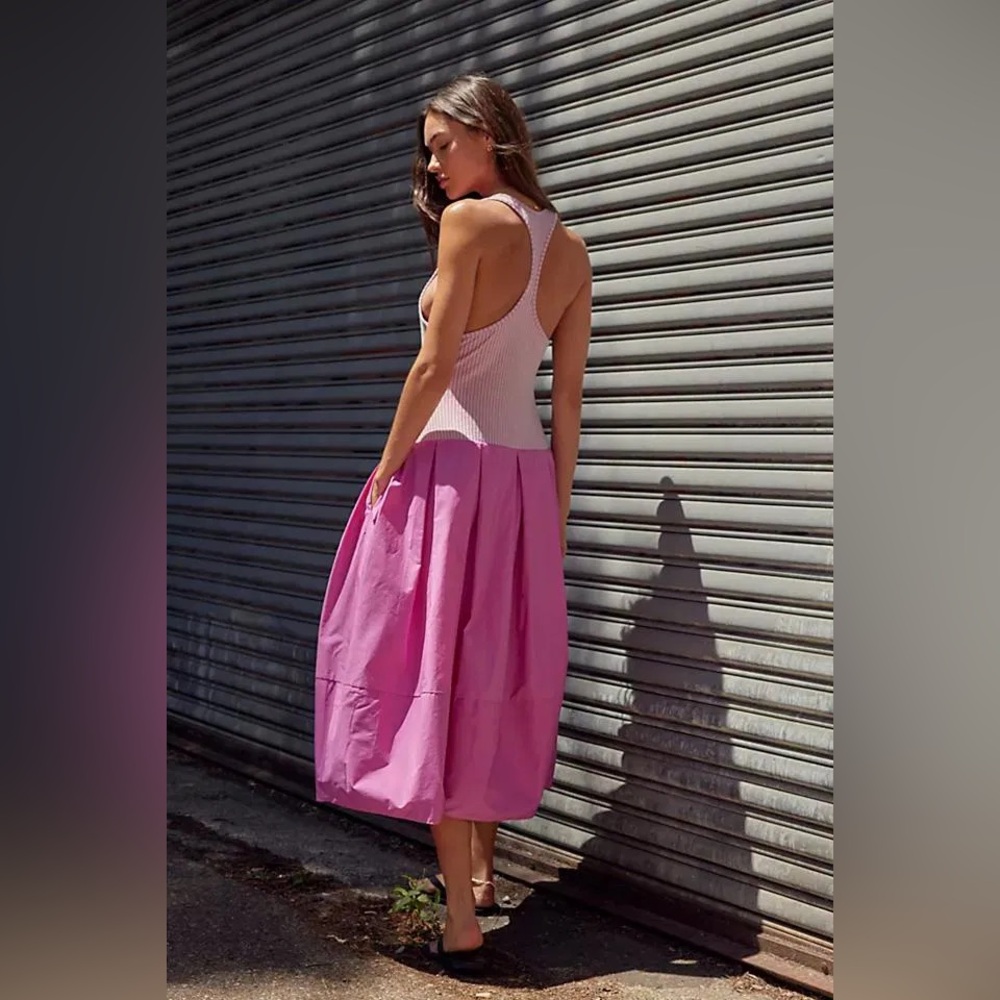 Free People Pink and White Midi Dress